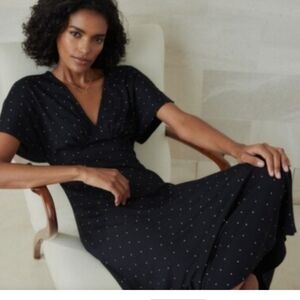 The White Company Black & White V-Neck Flutter Sleeve Jersey Dress Size 8